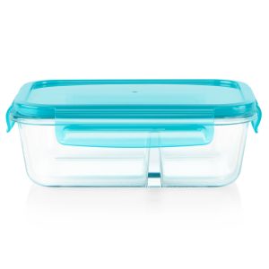 Pyrex? MealBox? 4-cup Divided Glass Food Storage Container with Turquoise Lid