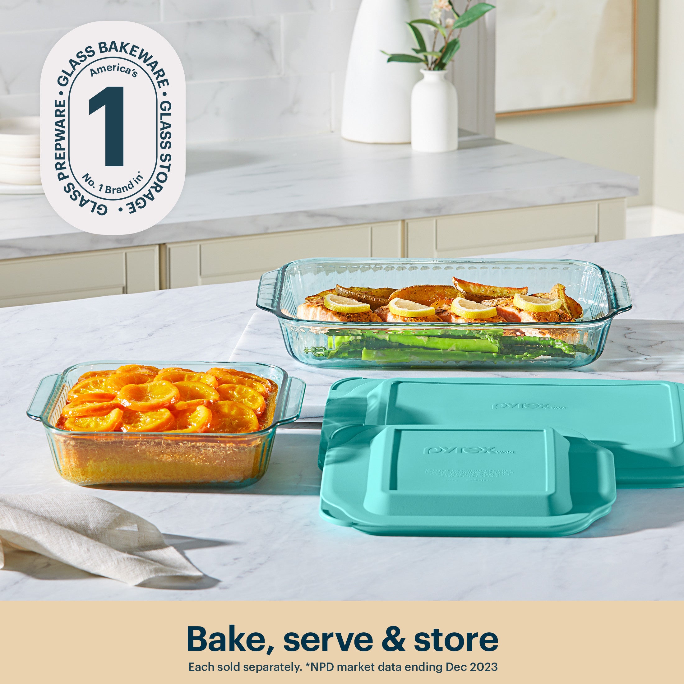 Pyrex® Sculpted Tinted Glass 3QT Oblong Baking Dish with Lid. Aqua - Image 3