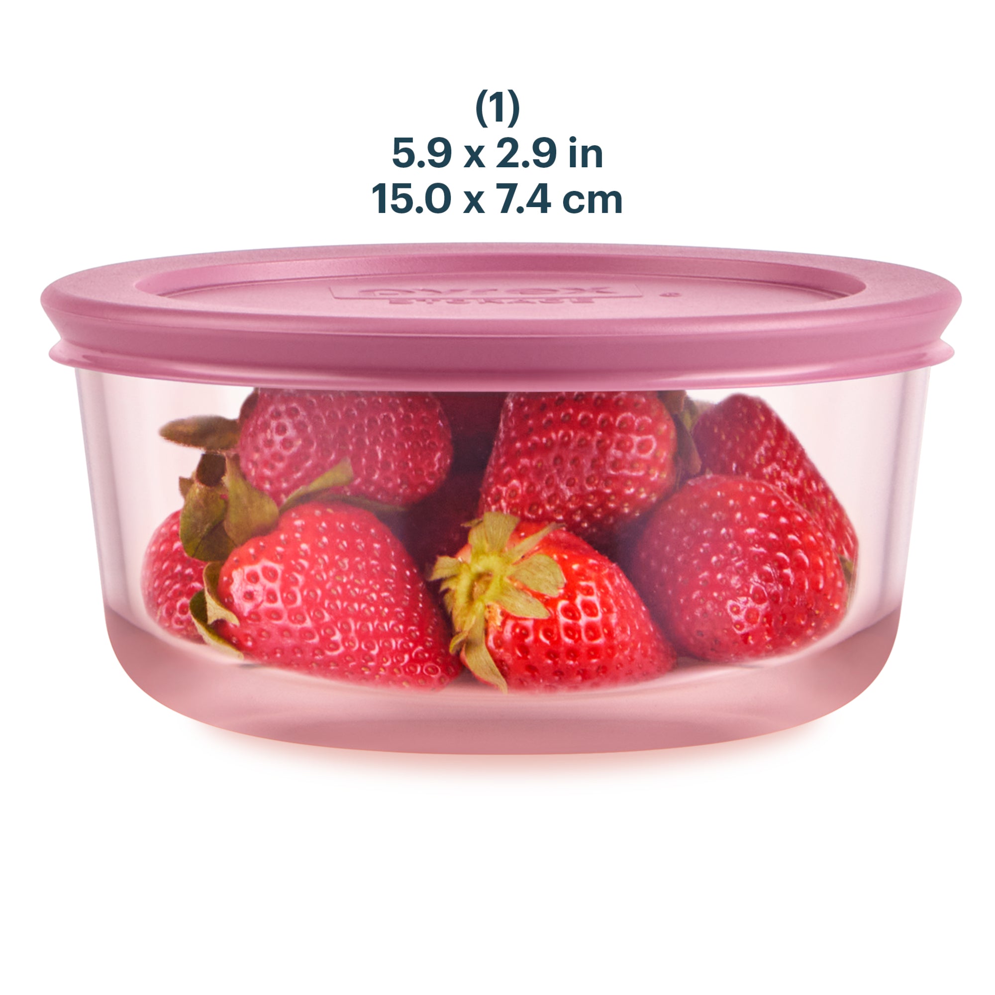 Pyrex® Simply Store® Tinted Glass 4-cup Round Storage Container with Lid. Pink - Image 2