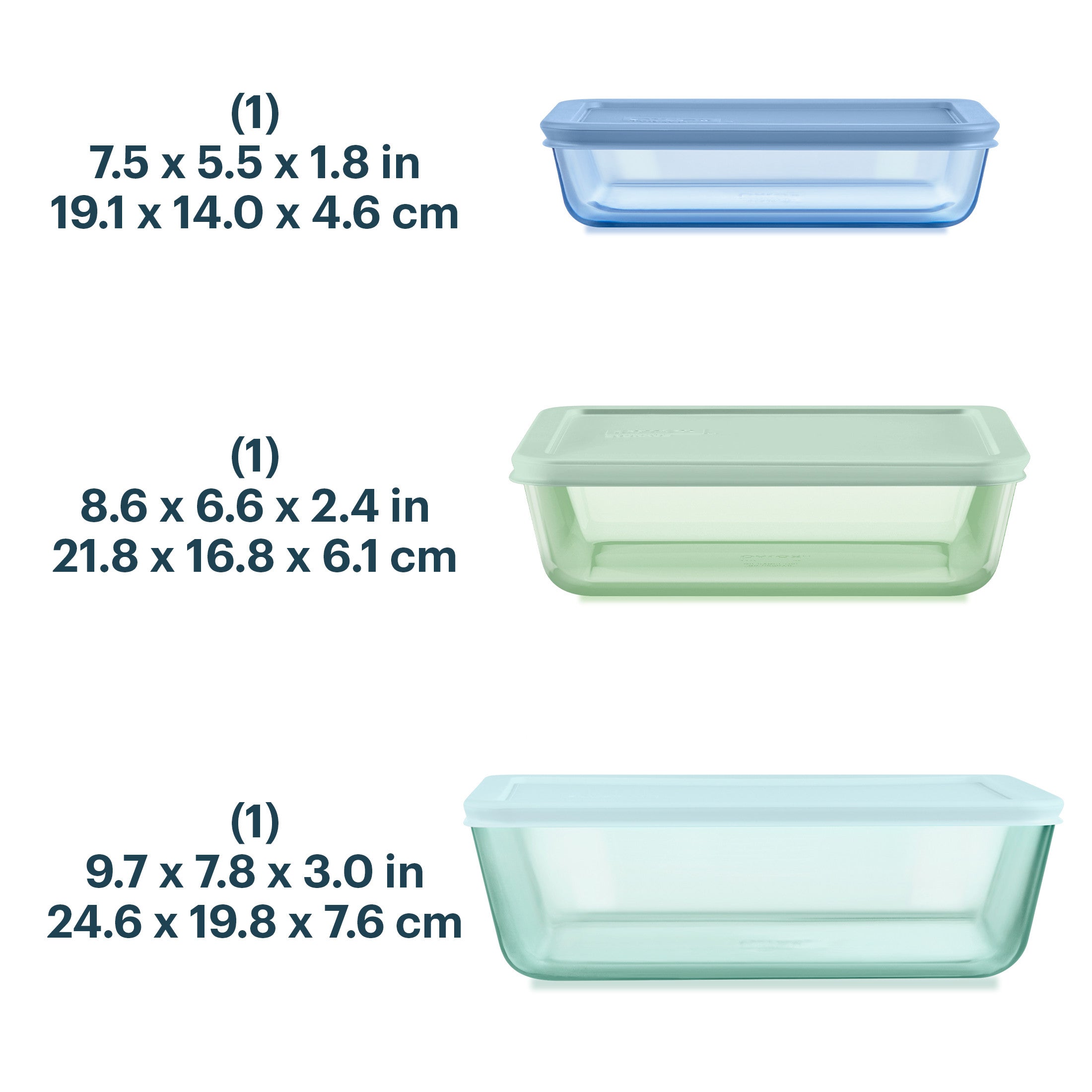 Pyrex® Simply Store® Tinted Glass Rectangle Storage Containers. 6-pc Set. Mixed Colors - Image 3