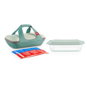 Pyrex? Deep Portable 4-piece Glass Baking Dish Set Portable Set. Green Sage Lid