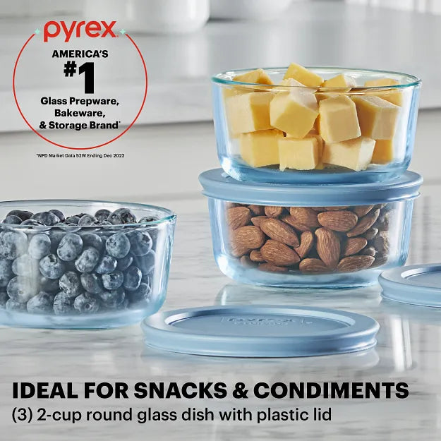 Pyrex® Simply Store® Tinted 6-piece Round Storage Value Pack with Blue Plastic Lids - Image 2