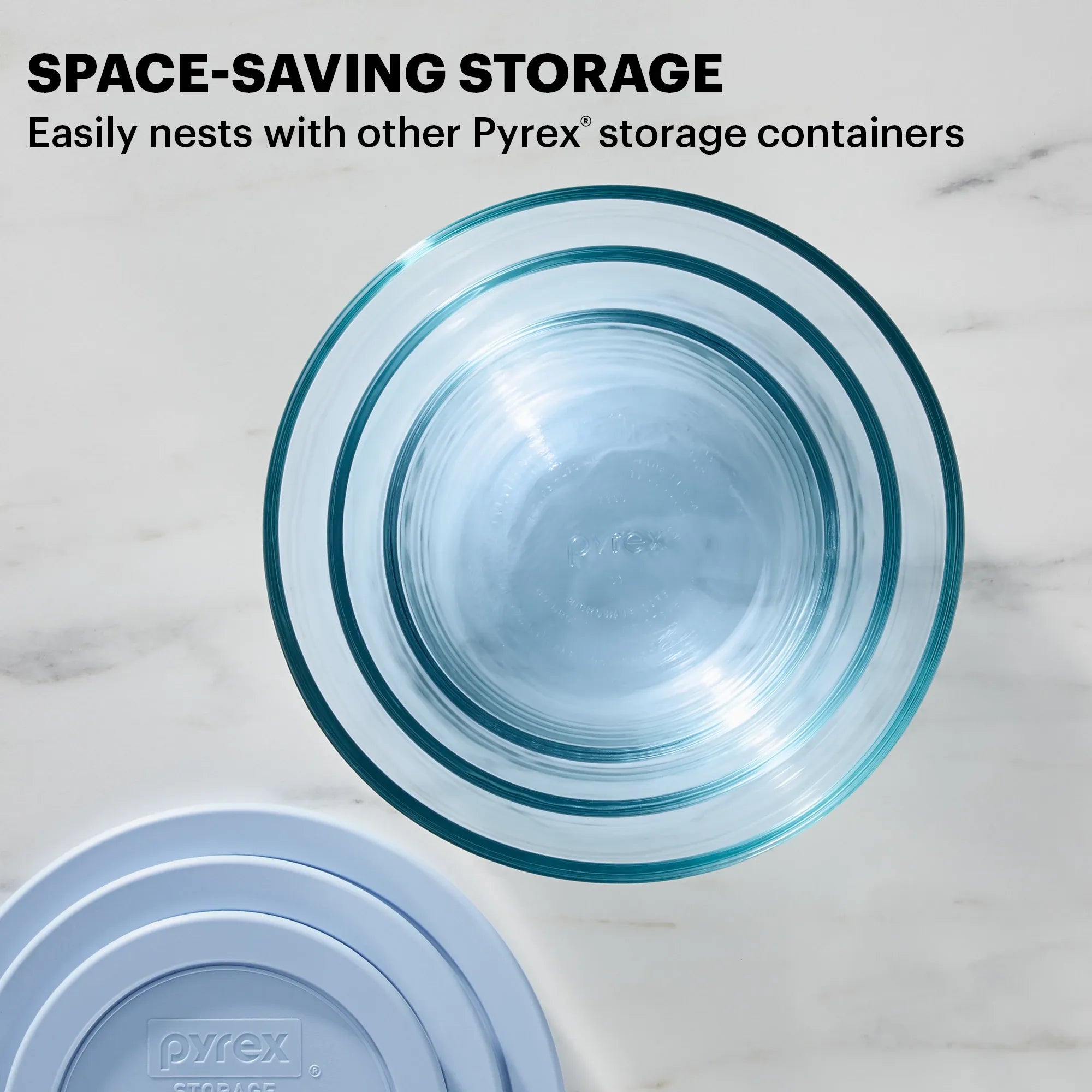 Pyrex® Simply Store® Tinted 6-piece Round Storage Set with Blue Plastic Lids - Image 4