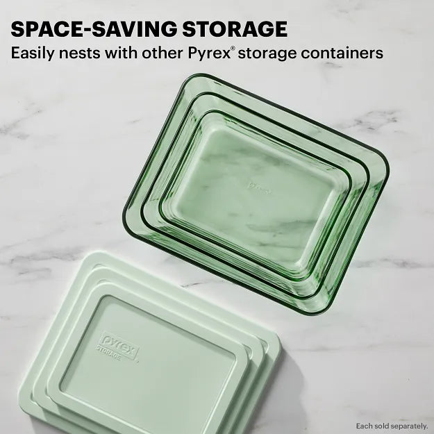Pyrex® Simply Store® Tinted 4-piece Rectangle Storage Set with Green Plastic Lids - Image 3