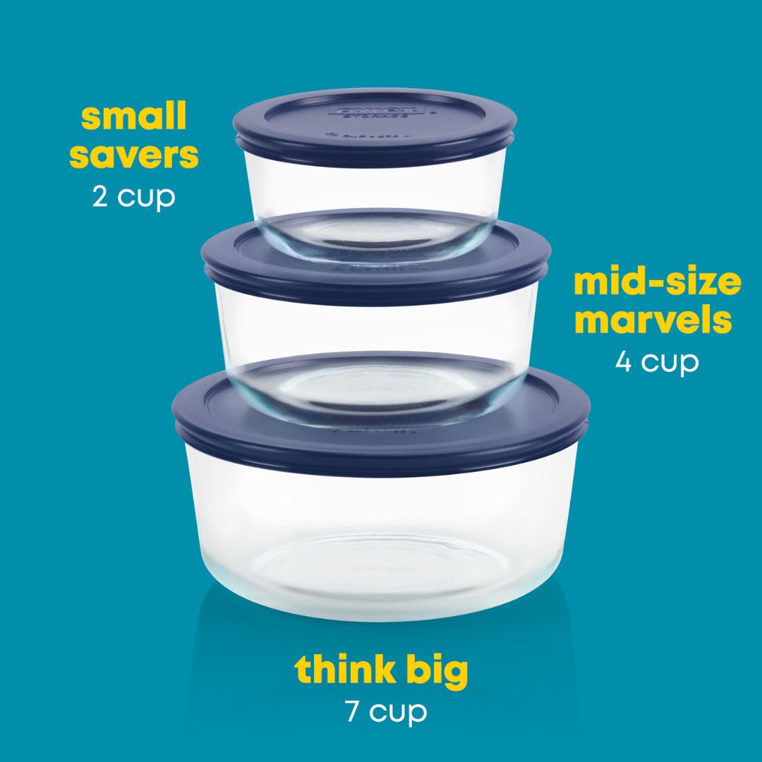Pyrex® Simply Store® 6-piece Round Glass Food Storage Container Set with Blue Lids - Image 3